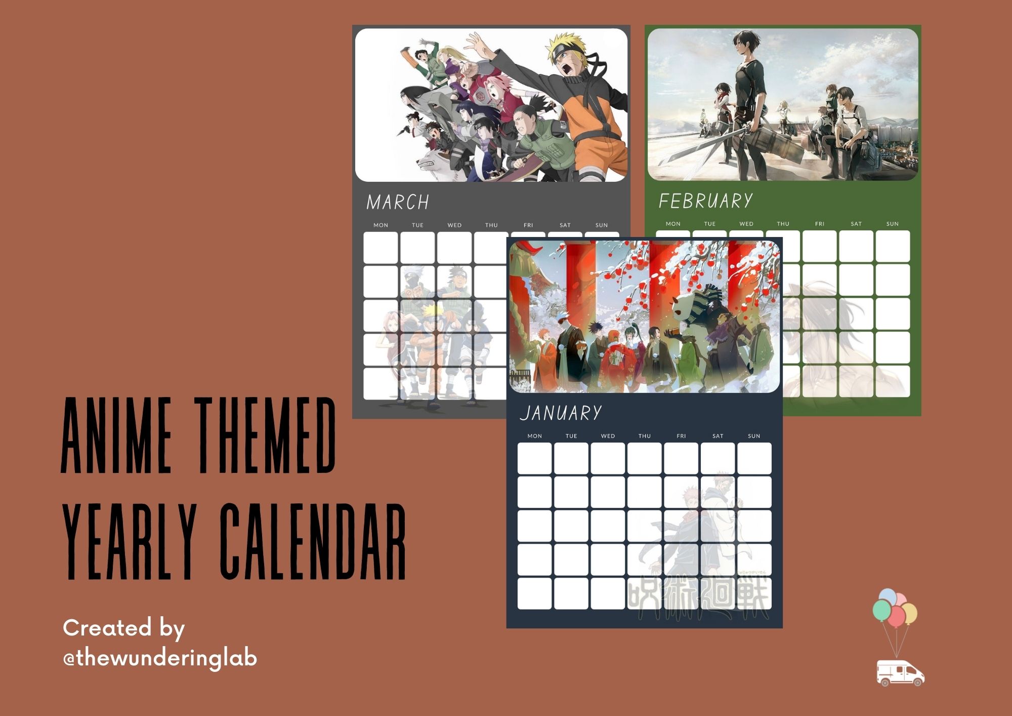 Undated Anime-Themed Yearly Calendar